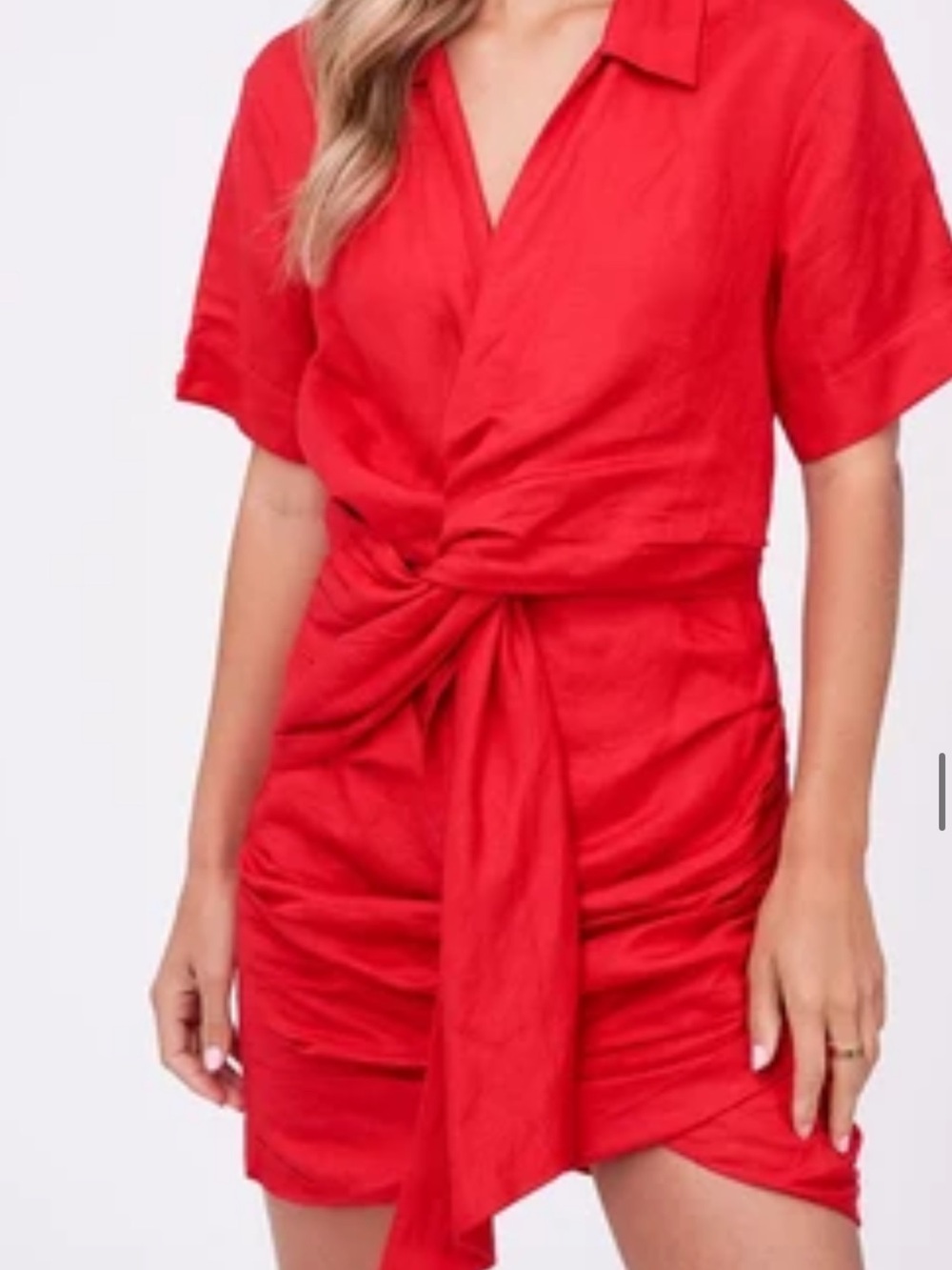 En Saison Red Twist-Waist Short Sleeve Dress